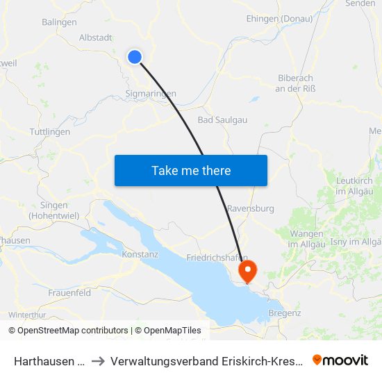 Harthausen Auf Der Scher to Verwaltungsverband Eriskirch-Kressbronn am Bodensee-Langenargen map