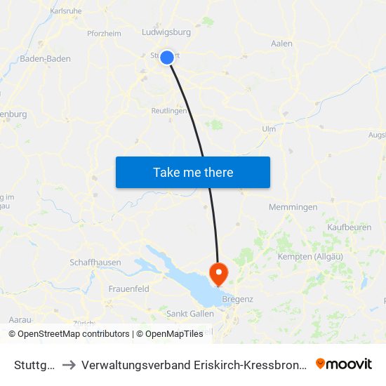 Stuttgart-Ost to Verwaltungsverband Eriskirch-Kressbronn am Bodensee-Langenargen map