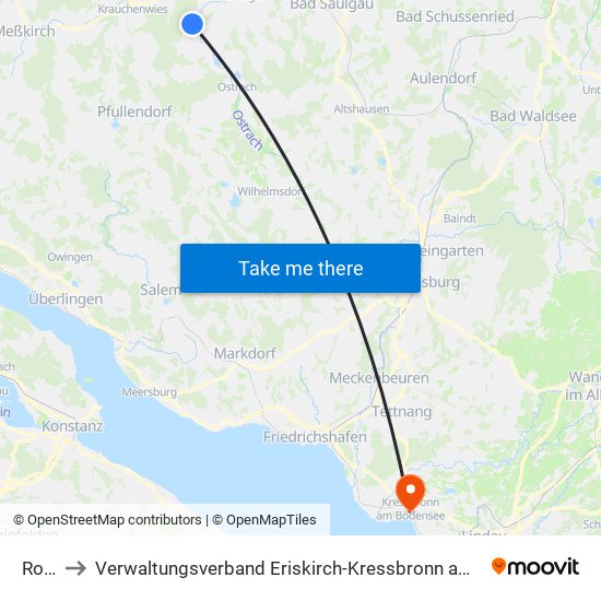 Rosna to Verwaltungsverband Eriskirch-Kressbronn am Bodensee-Langenargen map