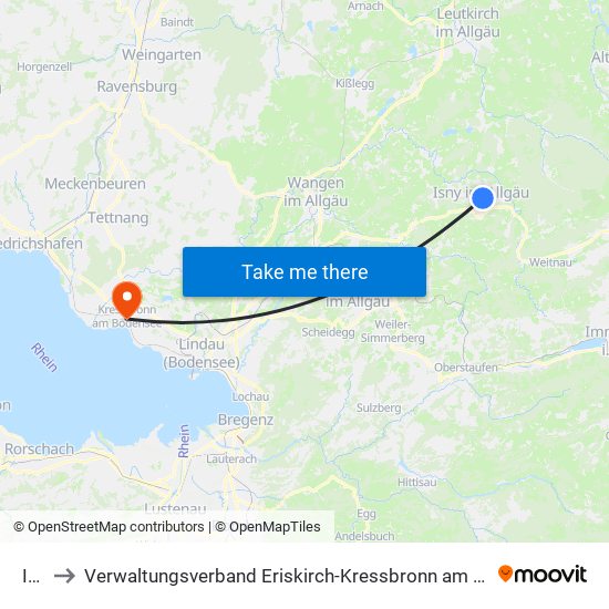 Isny to Verwaltungsverband Eriskirch-Kressbronn am Bodensee-Langenargen map