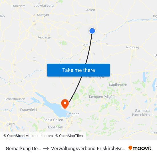 Gemarkung Dettingen am Albuch to Verwaltungsverband Eriskirch-Kressbronn am Bodensee-Langenargen map