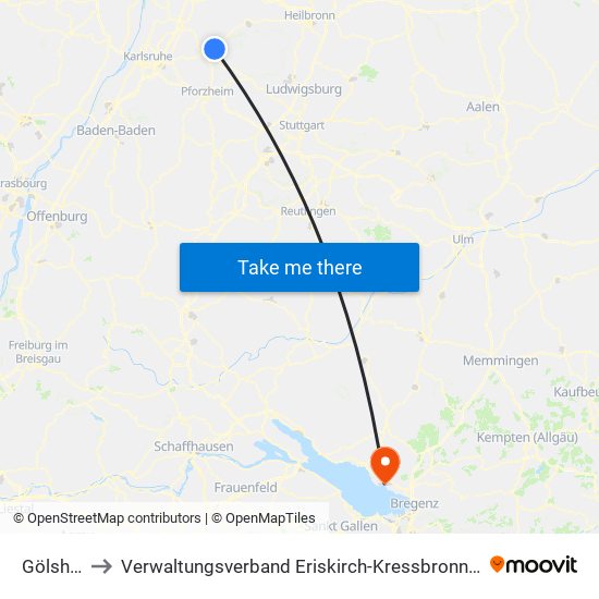 Gölshausen to Verwaltungsverband Eriskirch-Kressbronn am Bodensee-Langenargen map