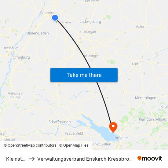 Kleinsteinbach to Verwaltungsverband Eriskirch-Kressbronn am Bodensee-Langenargen map