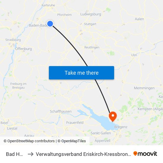 Bad Herrenalb to Verwaltungsverband Eriskirch-Kressbronn am Bodensee-Langenargen map