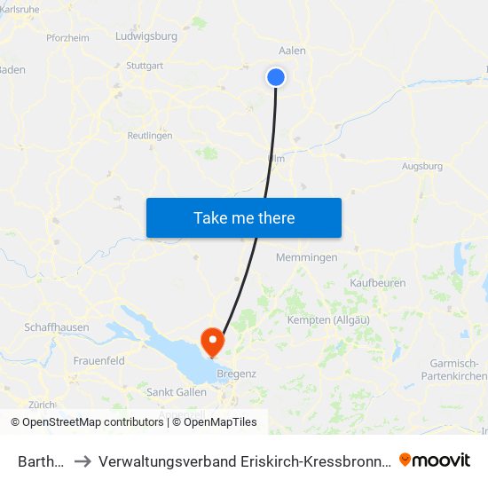 Bartholomä to Verwaltungsverband Eriskirch-Kressbronn am Bodensee-Langenargen map