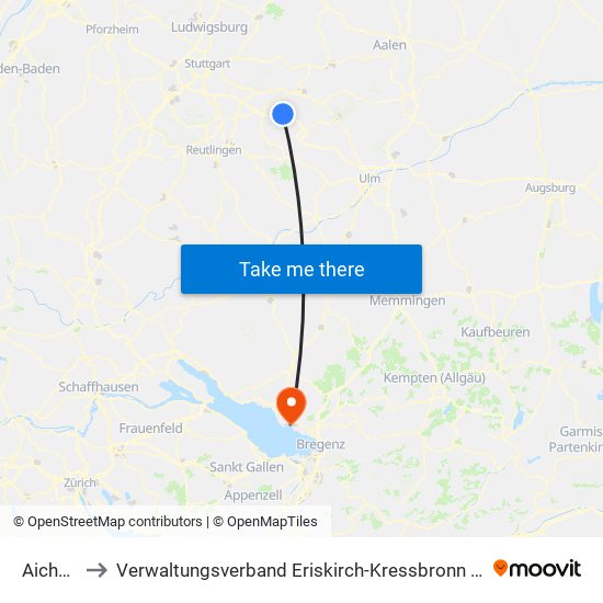 Aichelberg to Verwaltungsverband Eriskirch-Kressbronn am Bodensee-Langenargen map