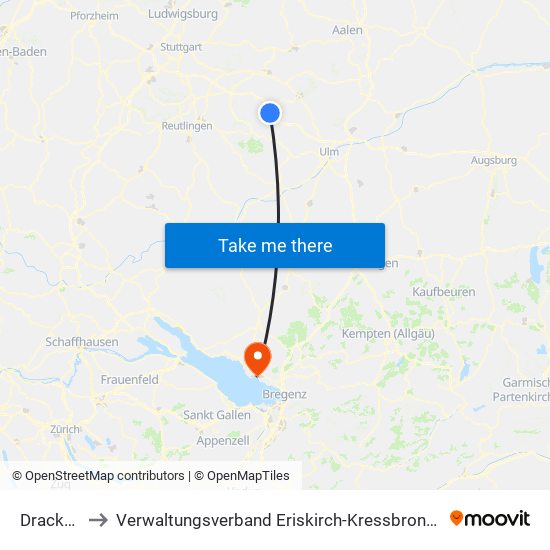 Drackenstein to Verwaltungsverband Eriskirch-Kressbronn am Bodensee-Langenargen map