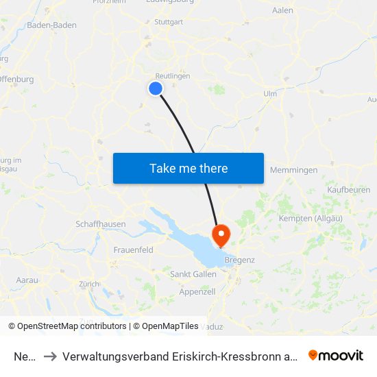 Nehren to Verwaltungsverband Eriskirch-Kressbronn am Bodensee-Langenargen map