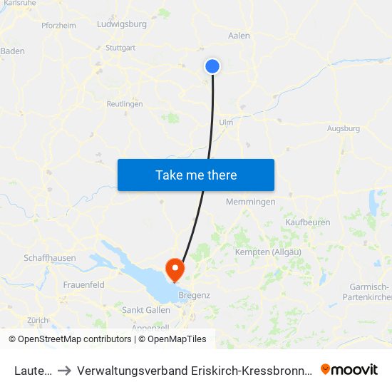 Lauterstein to Verwaltungsverband Eriskirch-Kressbronn am Bodensee-Langenargen map