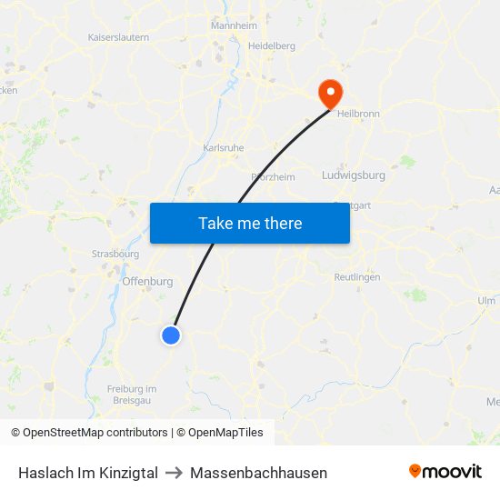 Haslach Im Kinzigtal to Massenbachhausen map