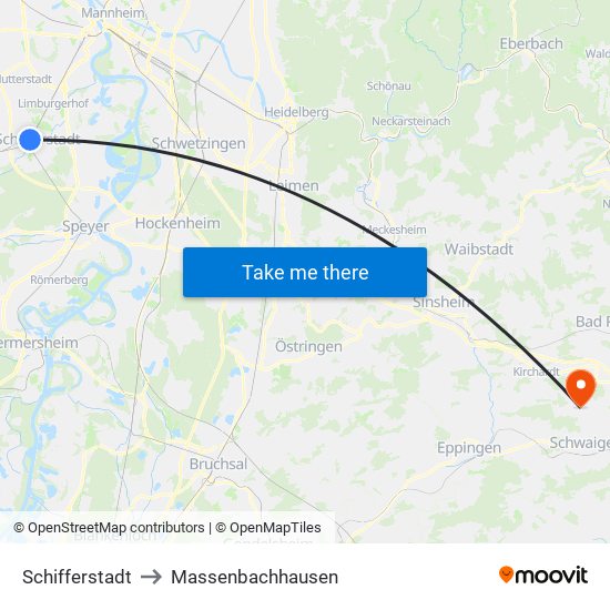 Schifferstadt to Massenbachhausen map