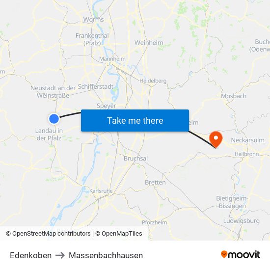 Edenkoben to Massenbachhausen map