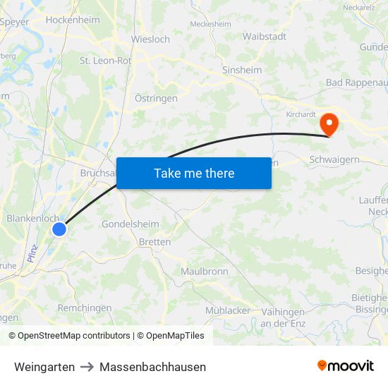 Weingarten to Massenbachhausen map