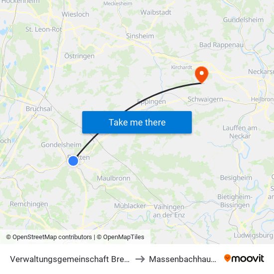 Verwaltungsgemeinschaft Bretten to Massenbachhausen map