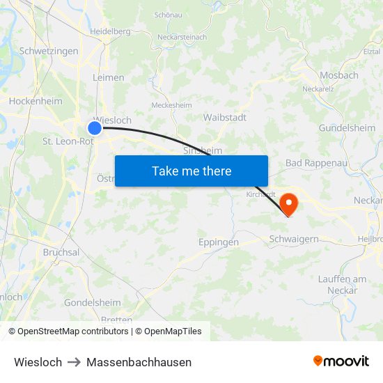 Wiesloch to Massenbachhausen map