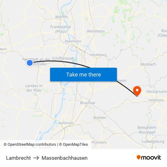 Lambrecht to Massenbachhausen map