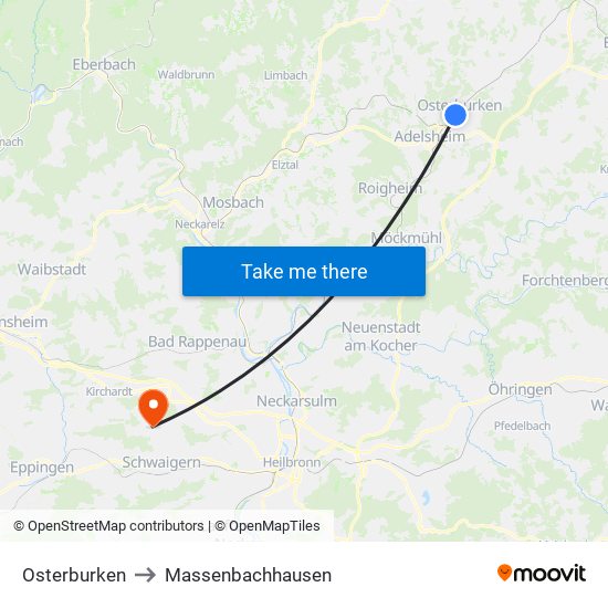 Osterburken to Massenbachhausen map