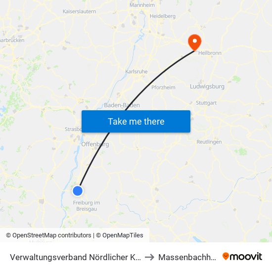 Verwaltungsverband Nördlicher Kaiserstuhl to Massenbachhausen map