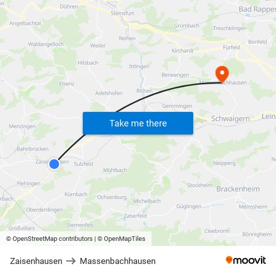 Zaisenhausen to Massenbachhausen map