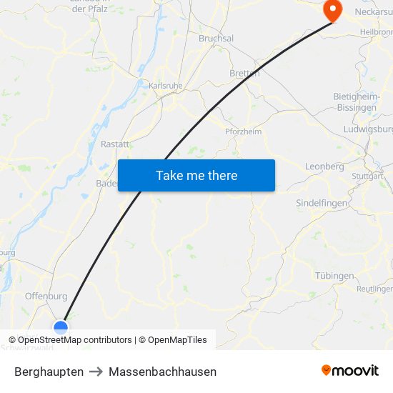 Berghaupten to Massenbachhausen map