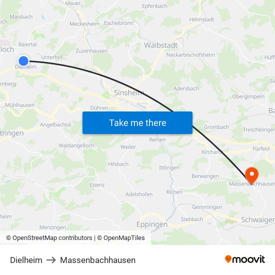 Dielheim to Massenbachhausen map
