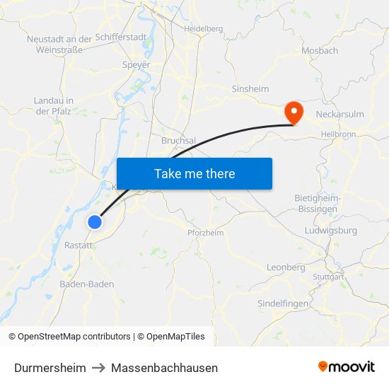 Durmersheim to Massenbachhausen map