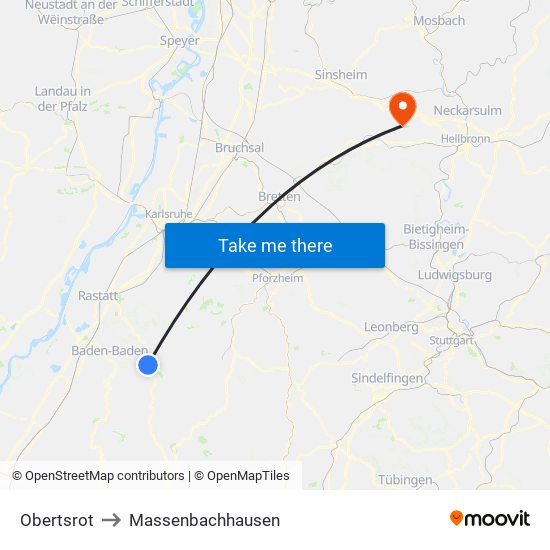 Obertsrot to Massenbachhausen map