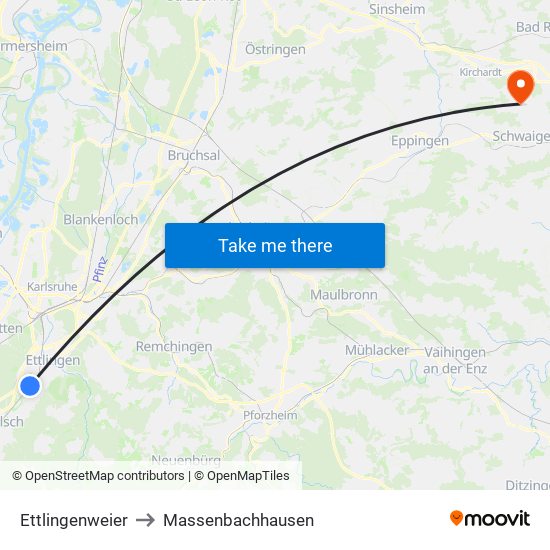 Ettlingenweier to Massenbachhausen map