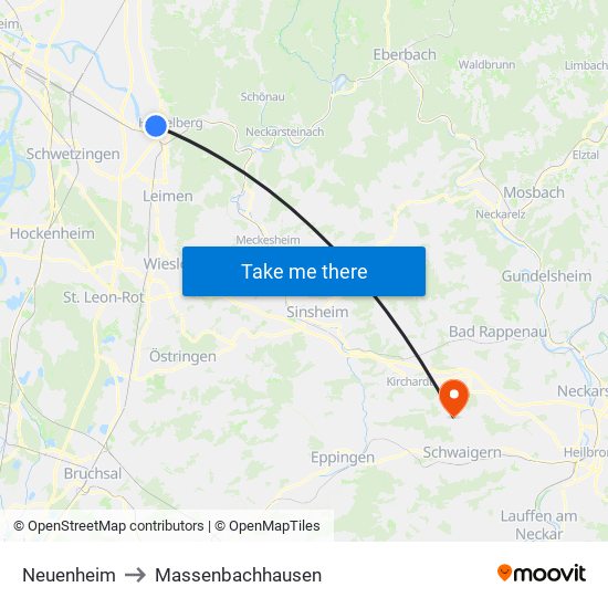 Neuenheim to Massenbachhausen map