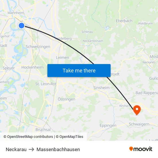 Neckarau to Massenbachhausen map