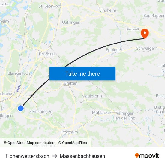 Hohenwettersbach to Massenbachhausen map