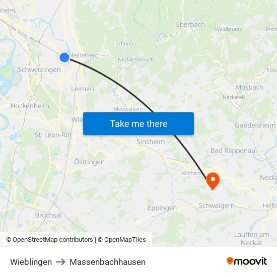 Wieblingen to Massenbachhausen map