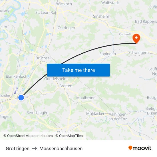 Grötzingen to Massenbachhausen map