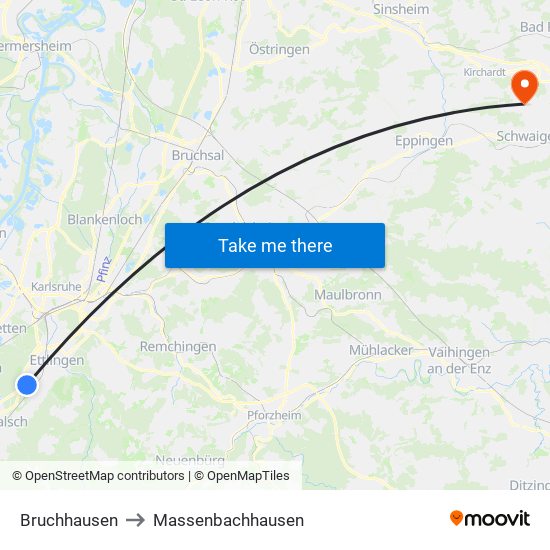 Bruchhausen to Massenbachhausen map