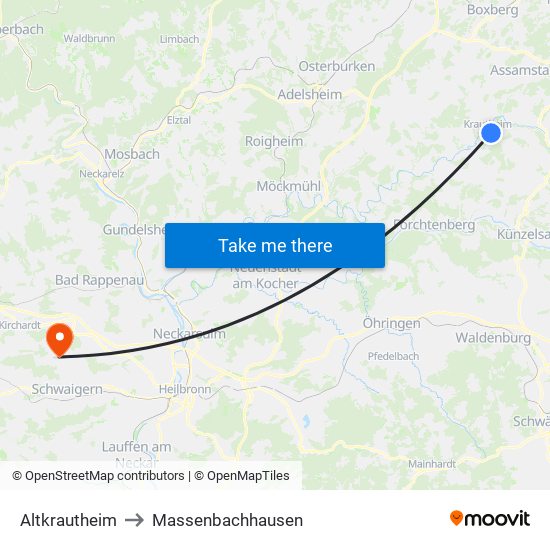 Altkrautheim to Massenbachhausen map