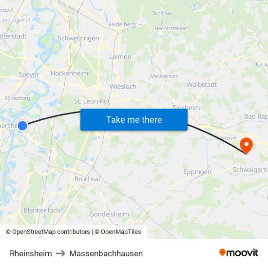 Rheinsheim to Massenbachhausen map