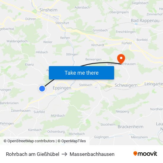 Rohrbach am Gießhübel to Massenbachhausen map