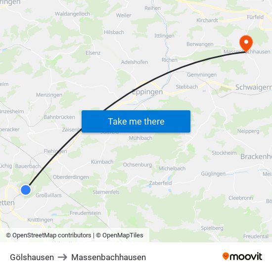 Gölshausen to Massenbachhausen map