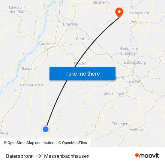 Baiersbronn to Massenbachhausen map