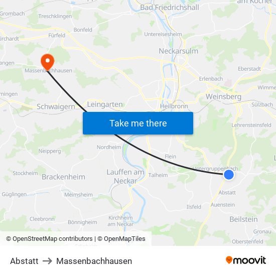 Abstatt to Massenbachhausen map