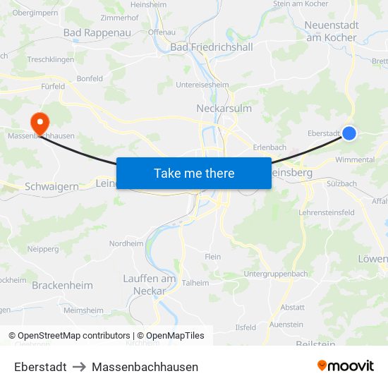 Eberstadt to Massenbachhausen map