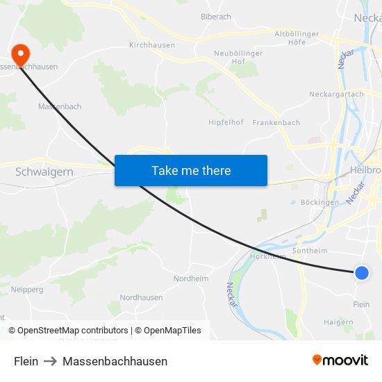 Flein to Massenbachhausen map