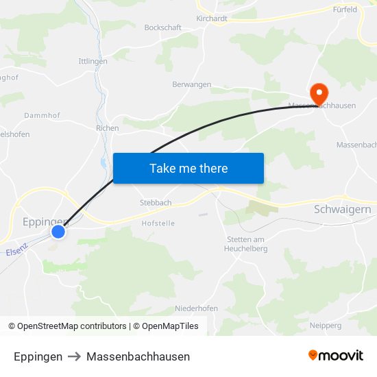 Eppingen to Massenbachhausen map