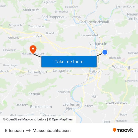 Erlenbach to Massenbachhausen map