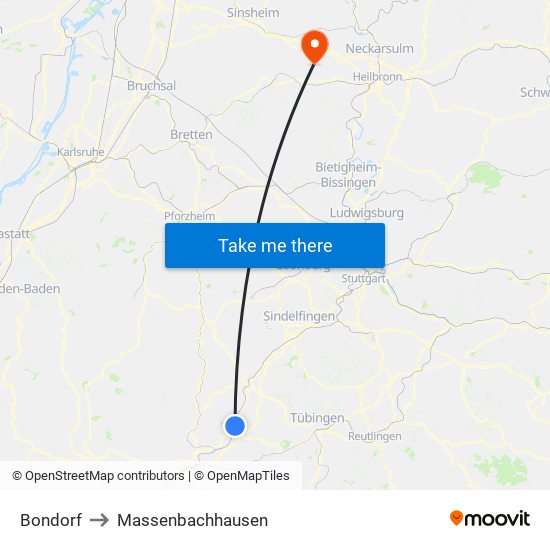 Bondorf to Massenbachhausen map