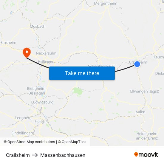 Crailsheim to Massenbachhausen map