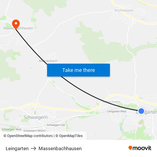 Leingarten to Massenbachhausen map