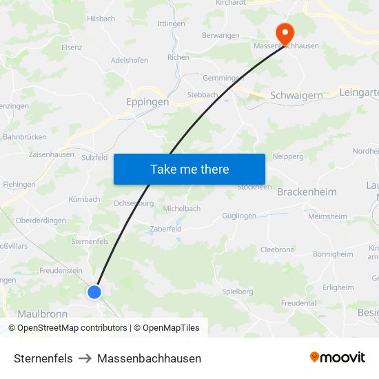 Sternenfels to Massenbachhausen map