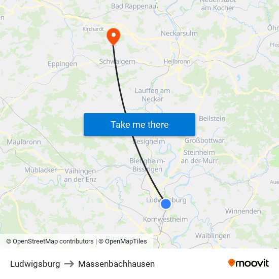 Ludwigsburg to Massenbachhausen map