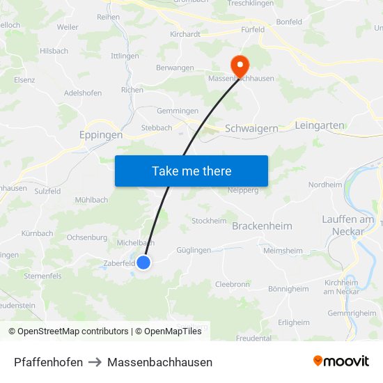 Pfaffenhofen to Massenbachhausen map